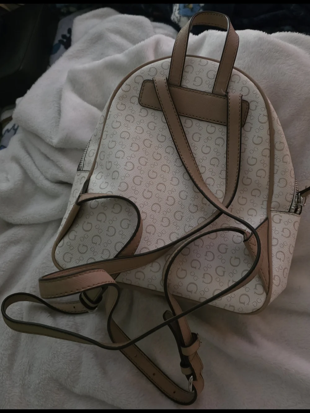 GUESS Mini Backpack in Cream and Beige